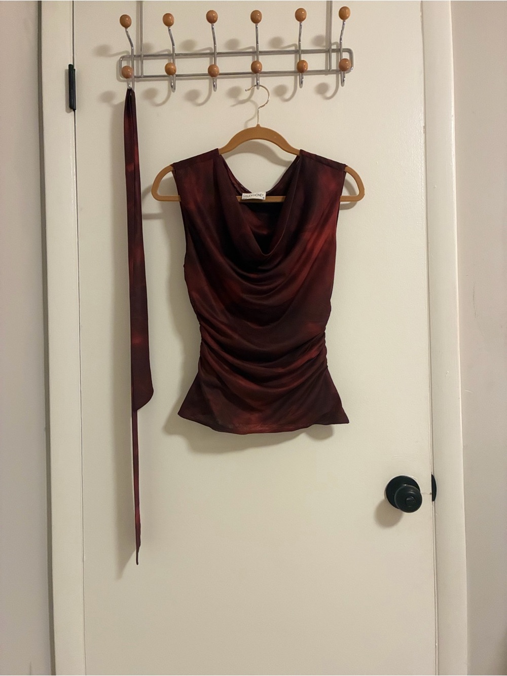 Cowl Neck Satin Tank Top - Burgundy